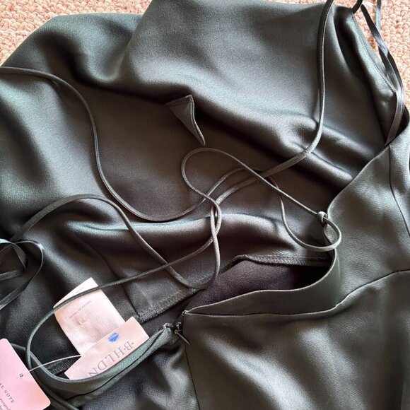 BHLDN Forest Green Maxi Slip Dress | Size 16 | Crisscross Back & High Slit - Picture 5 of 11